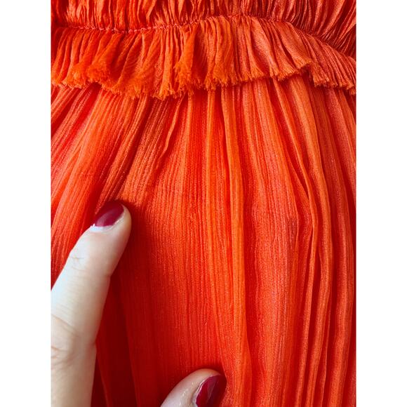 MARIA LUCIA HOHAN Maella Silk Tent Dress Red Chiffon Ruffled Plisse Halter Gown - Picture 9 of 16